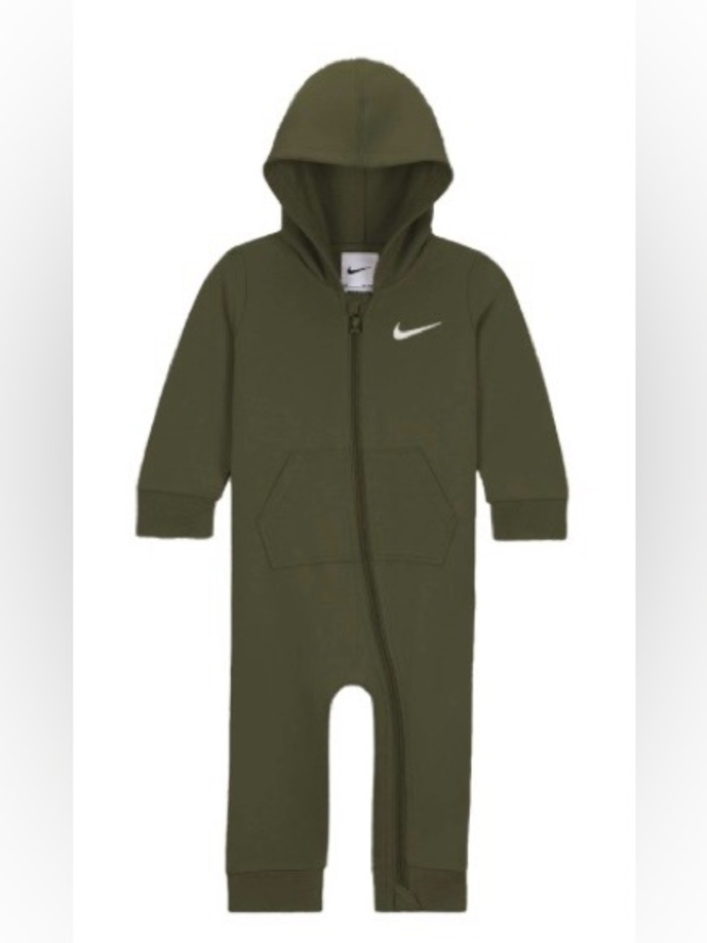 Nike baby boys essential hooded coverall olive green. NWT sz 6M
